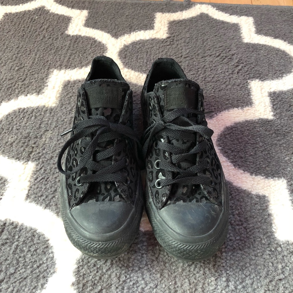 All Black Cheetah Converse